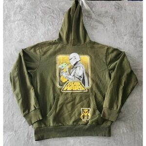 Star Wars Mens The Mandalorian and Baby Yoda Olive Green Hoodie Size M